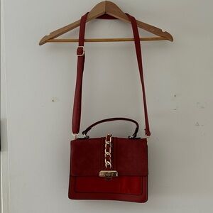Aldo Red Satchel with Gold Chain Accent
